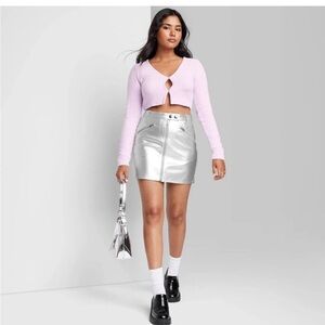 Wild Fable Target Silver Leather Moto Mini Skirt Size 6